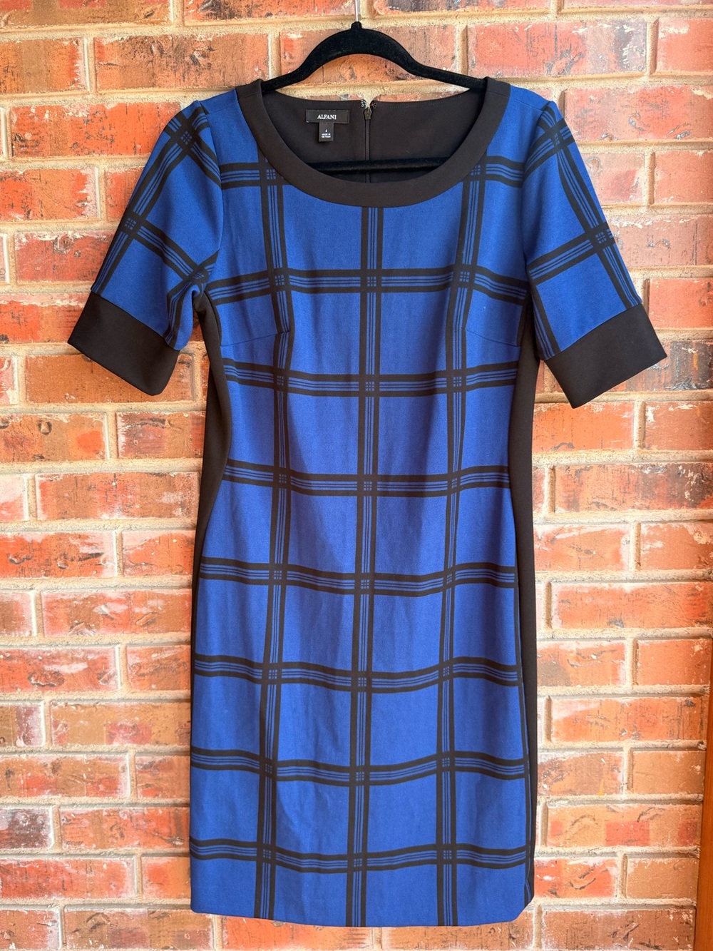 Alfani blue and black windowpane midi sheath dress